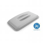 The picture shows a durable ECO 60L bin lid in grey color, made of recycled plastic material. It has a rectangular shape and is labeled as DURABIN.