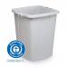 The photo shows a grey square waste bin with a capacity of 90L. The bin is made of durable materials and has a flared opening for easy disposal. It features a strong and sturdy base, perfect for recycling or general waste.