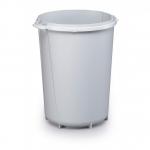 The photograph shows a grey, round waste bin with a capacity of 40L. The bin is strong and durable, with a food safe design. The base is sturdy and reliable, making it a perfect option for managing waste in any setting.