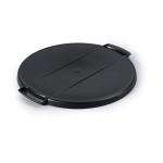 The photo features a durable 40L round office bin with a black lid. The lid has a strong and easy grip design, making it easy to open and close. The bin is labeled with the brand name DURABIN and the product code 1800520221.