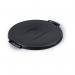 The photo features a durable 40L round office bin with a black lid. The lid has a strong and easy grip design, making it easy to open and close. The bin is labeled with the brand name DURABIN and the product code 1800520221.