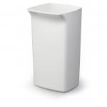 This photograph showcases a white 40L square waste bin with durable bin bases. The strong and stylish design of the DURABIN 1800798010 makes it a great option for recycling.