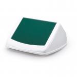 This photo shows a durable green 40L square flip swing lid for a recycling bin. The lid is strong and made to last, with the brand name DURABIN clearly visible.