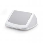 The picture shows a durable 40L square bin lid in grey color. The lid has a flip and swing feature, making it easy to use and access the bin. It is designed to withstand heavy use and is ideal for recycling. The lid is labeled as DURABIN with its model number 1801574051. The lid appears strong and sturdy, fitting perfectly on a recycling bin.