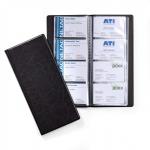 The photograph shows a sleek and professional Durable Business Card Holder in black PU leather. Its sturdy and reliable design features a transparent cover with space for 192 business cards, neatly organized in a convenient album style wallet book. Perfect for keeping your business cards in pristine condition and easily accessible.
