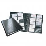 The image is of a sleek and professional black A4 binder with the words Durable VISIFIX CENTIUM 400 displayed prominently on the cover. The binder features an A-Z index for easy organization and can hold numerous business cards in a durable ring mechanism.