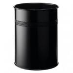 Durable Metal Waste Bin 15 Litre with Perforated Ring Black - Pack of 1 330001
