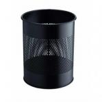 Durable Metal Waste Bin 15 Litre with Perforated Ring Black - Pack of 1 331001
