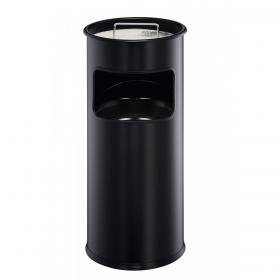 Durable Round Metal Waste Bin with Integrated Sand Ashtray - 17L - Black 333001