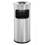 Durable Round Metal Waste Bin with Fire Extinguishing Ashtray - 17L - Silver 333223