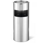 Durable Square Metal Waste Bin with Integrated Sand Ashtray - 17L - Silver 337323