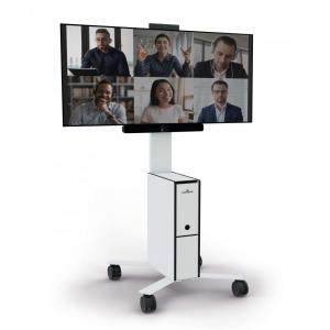 Durable COWORKSATION Smart Mobile TV Stand on Wheels - 19 - 65in White