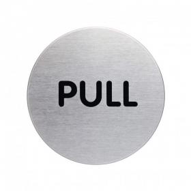 Durable Adhesive Fire Door PULL Sign Symbol - Brushed Stainless Steel - 65mm 490165