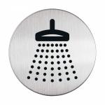 Durable Adhesive Shower Sign Safety Symbol - Brushed Stainless Steel - 83mm 493823