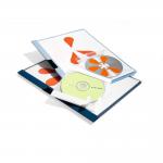 The photo shows a pack of 10 clear self adhesive CD and DVD storage pockets from Durable. Each pocket is durable and perfect for storing your CDs and DVDs securely.