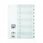 Durable INDEX SET Polypropylene 1-10 with cover sheet and 10 division sheets univ. punching White Pack of 25