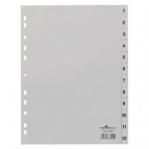 Durable INDEX SET Polypropylene 1-10 with 10 printed tabs/division sheets univ. punching Grey Pack of 25
