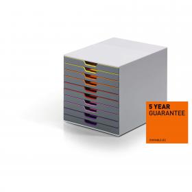 Durable VARICOLOR Desktop Organiser 10 Drawer Colour Coded Modular Storage - A4+ 761027