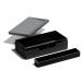 The picture shows a durable grey desk organizer set, including a stationery organizer case, pen and pencil holders, and a storage box. The set is from the VARICOLOR line of products and is designed to keep your desk tidy and organized.