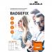 The picture shows a pack of durable name badge accessories, specifically the Durable BADGEFIX self-adhesive name tags for clothing. The pack contains 240 badges, each measuring 46x105mm and is suitable for use on A4 size paper.