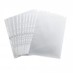 The photograph features a set of 10 A3 landscape punched pockets designed for table flipcharts. The durable display systems showcase premium quality and will protect important documents with ease. Perfect for professional settings and organizing presentations.