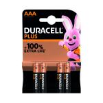 Duracell Plus AAA Battery Alkaline 100% Extra Life (Pack of 4) 5009378 DU14111