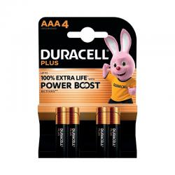 Duracell Plus AAA Battery Alkaline 100% Extra Life Power Boost (Pack of 4) 5009378+ DU17664