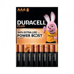 Duracell Plus AAA Battery Alkaline 100% Extra Life Power Boost (Pack of 8) 5009380+ DU17676