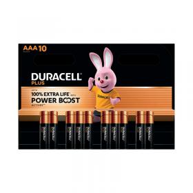Duracell Plus AAA Battery Alkaline 100% Extra Life Power Boost (Pack of 10) 5016162+ DU17682