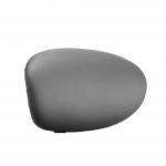 The photograph shows an adjustable headrest for dynamic seating, with a sleek and modern design. The headrest is positioned on a black seat back and has a contoured shape for added comfort.