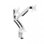 This photo captures the sleek and modern design of the All Cam Monitor Arms Dual Quick Release Monitor Arm in white. The dual arms are adjustable and feature a quick release mechanism for easy set-up and use. The clean lines and neutral color make it a versatile addition to any workspace.