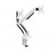 This photo captures the sleek and modern design of the All Cam Monitor Arms Dual Quick Release Monitor Arm in white. The dual arms are adjustable and feature a quick release mechanism for easy set-up and use. The clean lines and neutral color make it a versatile addition to any workspace.