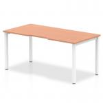 This image features a sleek and modern Dynamic Bench Desking Evolve Plus 1600mm Single Starter Office Bench Desk with a sophisticated beech top and a white frame. The desk creates a spacious and functional workspace perfect for any office setting.