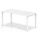 The Evolve Plus 1400mm Single Starter Office Bench Desk is a sleek and minimalist white desk with a white frame. Its dynamic design allows for versatility in office layouts and promotes collaboration among team members.