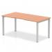 This image shows a sleek, modern bench desk with a 1400mm single starter design. The desk features a stylish beech top and a silver frame, giving it a professional and contemporary look. Perfect for any office space in need of a dynamic and functional work station.