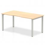 The Dynamic Bench Desking Evolve Plus 1200mm Single Starter Office Bench Desk features a sleek maple top and silver frame. With its modern design, this desk is perfect for any office setting.