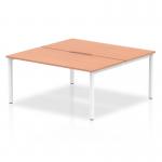In this photo, a modern and versatile office bench desk is showcased. The sleek design features a 1600mm beech top with a white frame, perfect for a two-person workspace. The dynamic bench desking system makes it easy to create a collaborative and functional office environment.