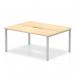 This picture features a stylish Dynamic Bench Desking Evolve Plus 1400mm B2B 2 Person Office Bench Desk with a sleek Maple top and Silver frame. The modern design and practical 2 person set up makes it ideal for any professional office space.