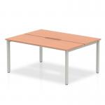 Two people can comfortably work side by side on this sleek bench desk with a vibrant beech top and sturdy silver frame. Perfect for a modern and dynamic office space.
