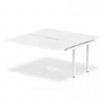 This photo showcases a sleek and modern office bench desk, measuring 1600mm in length. The white top paired with a white frame gives off a clean and professional look. The dynamic design of this bench desk is perfect for a fast-paced and collaborative work environment.