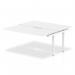 This photo showcases a sleek and modern office bench desk, measuring 1600mm in length. The white top paired with a white frame gives off a clean and professional look. The dynamic design of this bench desk is perfect for a fast-paced and collaborative work environment.