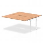 The Dynamic Bench Desking Evolve Plus 1600mm B2B Office Bench Desk Extension Kit features an oak top and white frame. The desk is sleek and modern, providing ample space for productivity and collaboration in any office setting. Its clean lines and durable materials make it a versatile and stylish addition to any workspace.