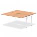 The Dynamic Bench Desking Evolve Plus 1600mm B2B Office Bench Desk Extension Kit features an oak top and white frame. The desk is sleek and modern, providing ample space for productivity and collaboration in any office setting. Its clean lines and durable materials make it a versatile and stylish addition to any workspace.