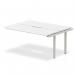 The photo captures a modern and sleek design of the Dynamic Bench Desking Evolve Plus 1600mm B2B Office Bench Desk Ext Kit. The pristine white top contrasts beautifully with the silver frame, creating a clean and professional look. The desk offers ample space for workspace essentials and promotes a collaborative working environment.