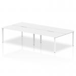 The Dynamic Bench Desking Evolve Plus 1600mm features a sleek, modern design with a white desk top and white frame. It is spacious enough to accommodate four people, making it perfect for a busy office environment. The bench desk provides ample space for each individual, allowing for a comfortable and productive work environment.