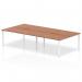 This photo features a sleek and modern Dynamic Bench Desking Evolve Plus 1600mm B2B 4 Person Office Bench Desk. Its walnut top and white frame create a clean and professional aesthetic, making it a great choice for any office space.