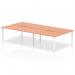 The Dynamic Bench Desking Evolve Plus features a 1600mm B2B 4-person office bench desk with a sleek beech top and white frame. The design is modern and ergonomic, providing a spacious and efficient workspace for a team.