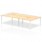 The Dynamic Bench Desking Evolve Plus 1600mm B2B 4 Person Office Bench Desk features a spacious maple top and a sleek white frame. The modern design promotes collaboration and productivity in any workspace.