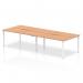 This image shows a modern and versatile office setup featuring a sleek 1400mm oak top bench desk with a silver frame, designed for 4 people. The dynamic bench desking system creates a functional and collaborative workspace perfect for any business environment.