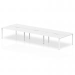 The photo showcases a sleek and modern workplace with a Dynamic Bench Desking Evolve Plus office set-up. The 1600mm B2B desk comfortably accommodates 6 individuals with its spacious design. The white top adds a clean and professional touch, while the white frame provides stability and support. A perfect addition to any contemporary office space.